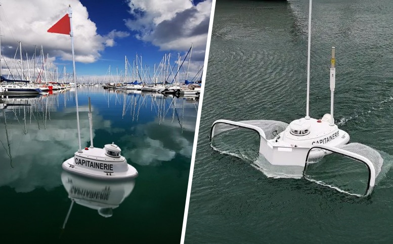 Drones Monthabor dans des ports de plaisance, équipés de filets pour nettoyer les déchets de la surface de l'eau